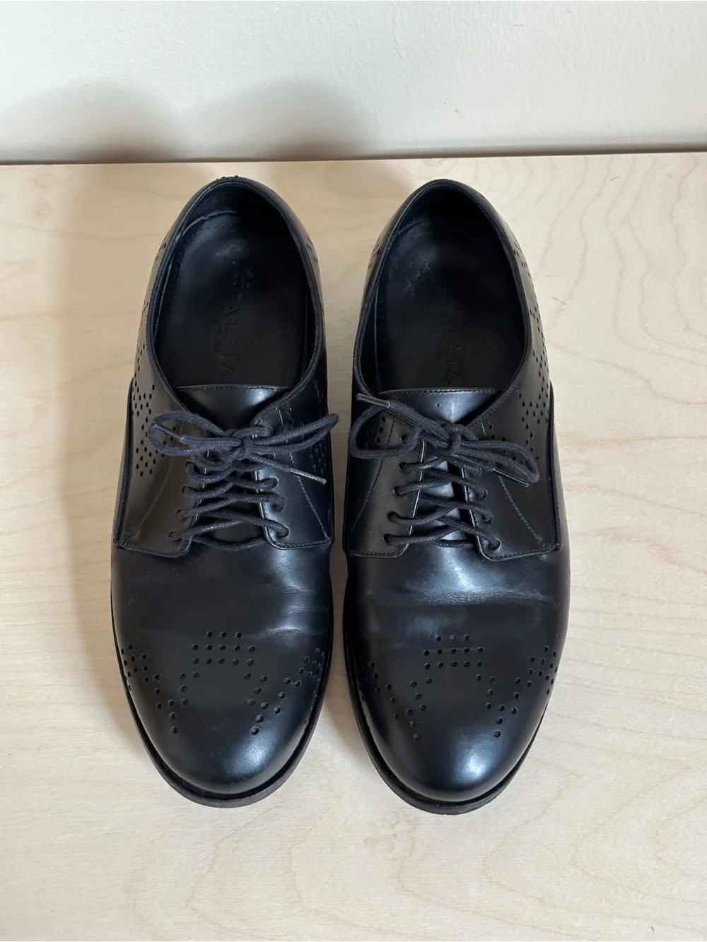 Alaia Black Leather Brogue Oxfords EU 36.5